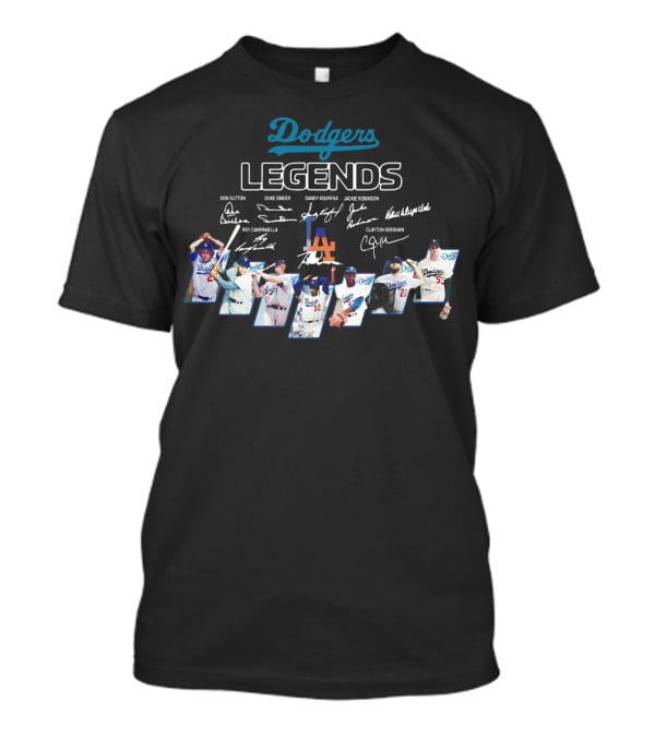 Dodgers Legends Don Sutton Duke Snider Sandy Koufax Jackie Robinson Roy Campanella Kirk Gibson Clayton Kershaw Signatures T-Shirt
