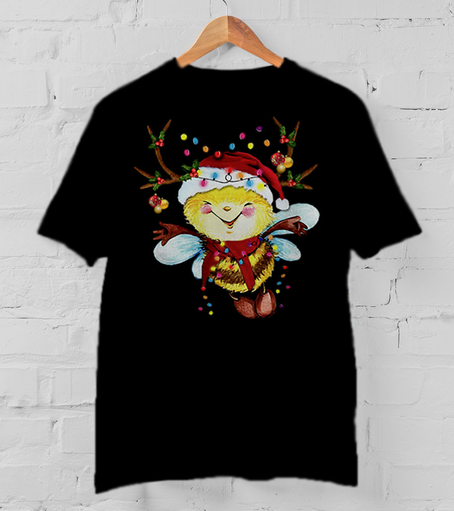 Santa Bee Reindeer Lights Holiday Cheer T-Shirt