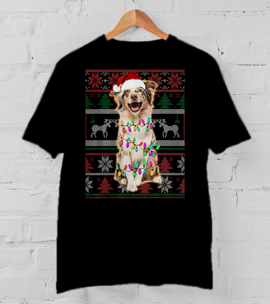 Australian Shepherd Christmas Festive Lights T-Shirt