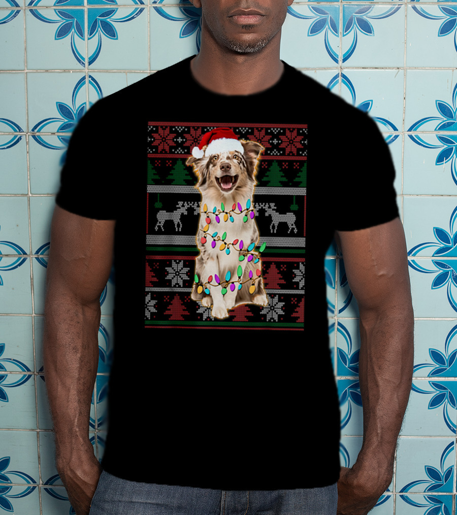 Australian Shepherd Christmas Festive Lights T-Shirt