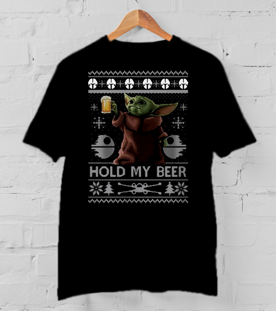 Baby Yoda Hold My Beer Star Wars Ugly Sweater Christmas T-Shirt