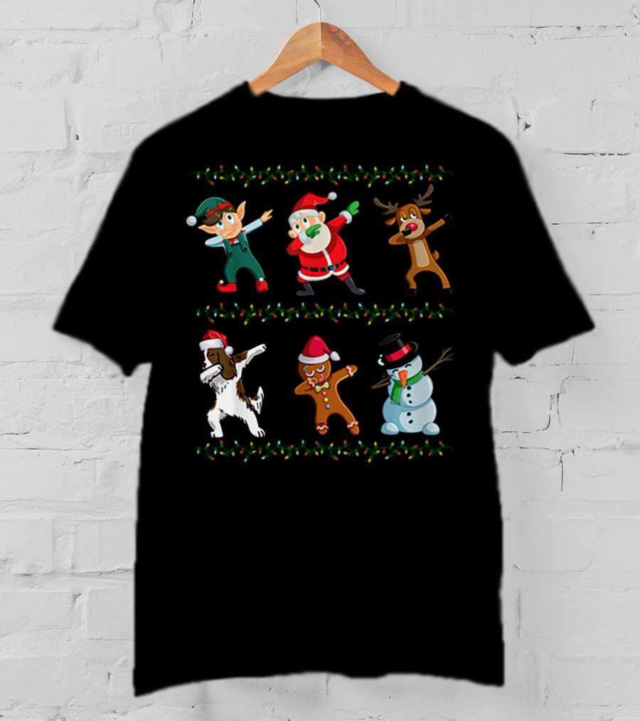 Dabbing Santa Springer Spaniel Elf Reindeer Gingerbread Snowman Christmas Friends T-Shirt