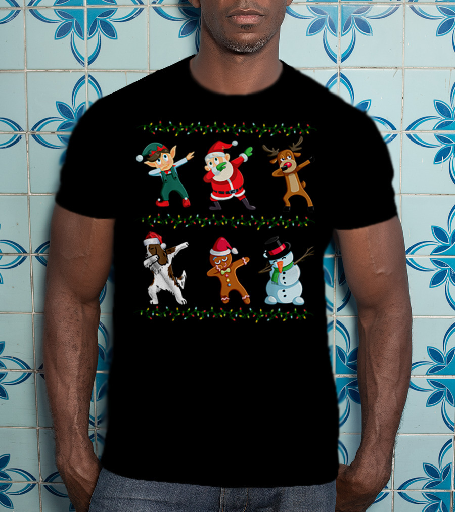 Dabbing Santa Springer Spaniel Elf Reindeer Gingerbread Snowman Christmas Friends T-Shirt