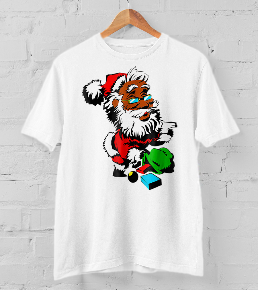African American Santa Claus With Presents And Santa Hat T-Shirt