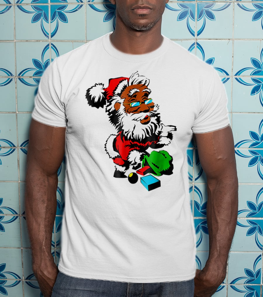 African American Santa Claus With Presents And Santa Hat T-Shirt