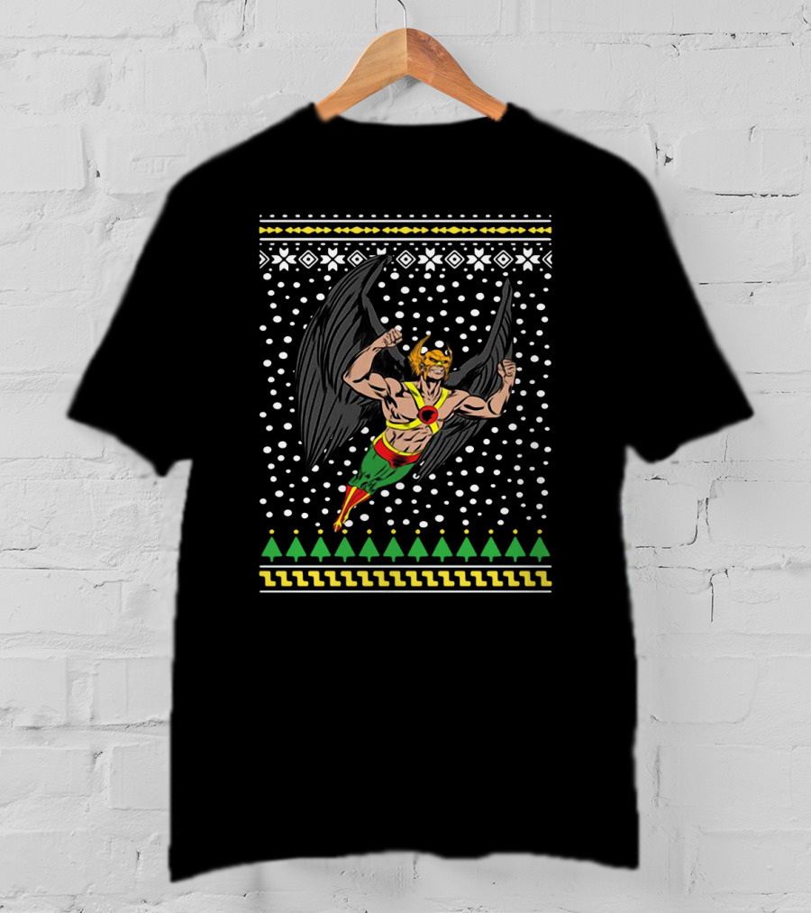 Hawkman Flying With Bold Black Wings And Festive Background T-Shirt