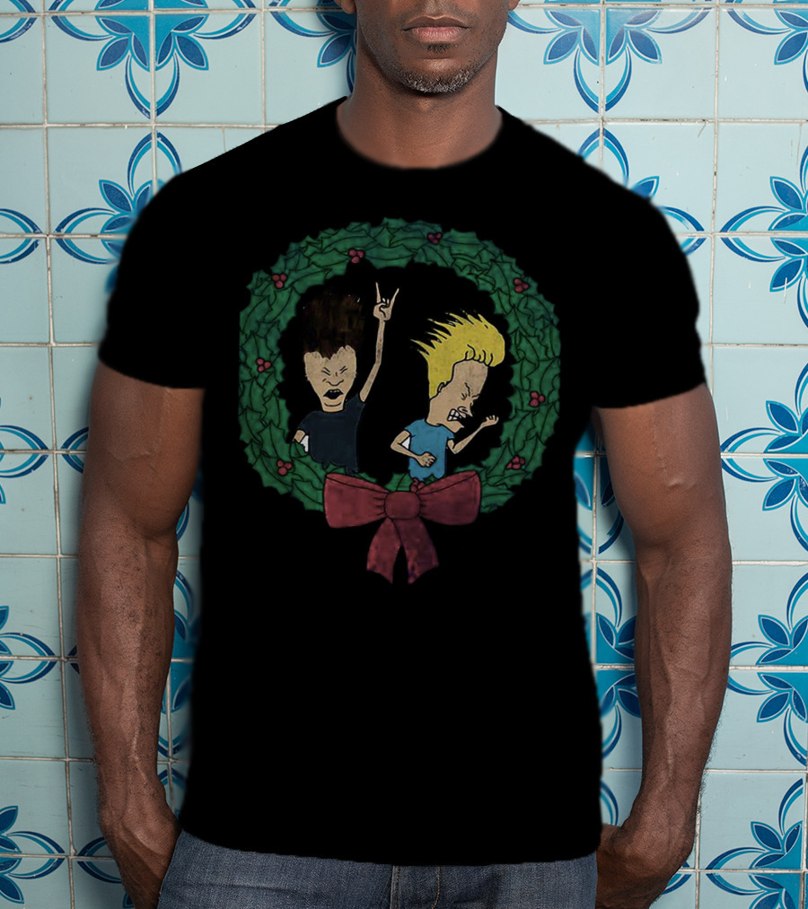 Beavis And Butthead Christmas Wreath Holiday Humor T-Shirt