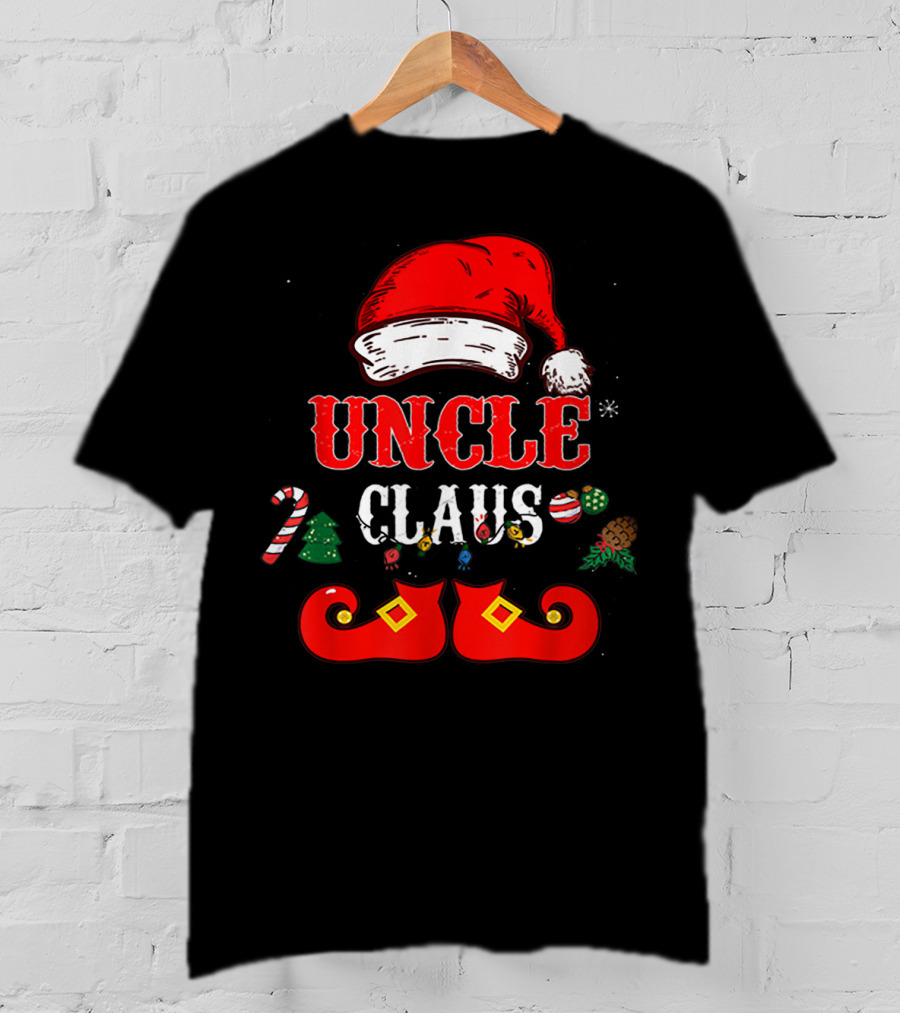 UNCLE CLAUS Santa Hat Candy Cane Christmas Ornaments Shoes T-Shirt