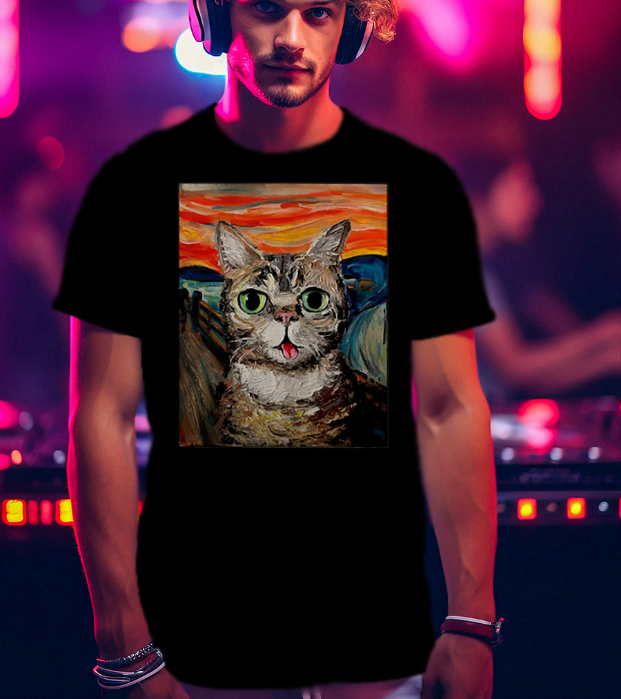 Lil Bub Cat The Scream Vincent Van Gogh T-Shirt