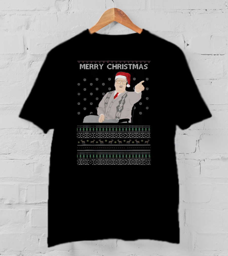 Phoenix Nights Brian Potter Merry Christmas Sweater Santa Hat Holiday T-Shirt
