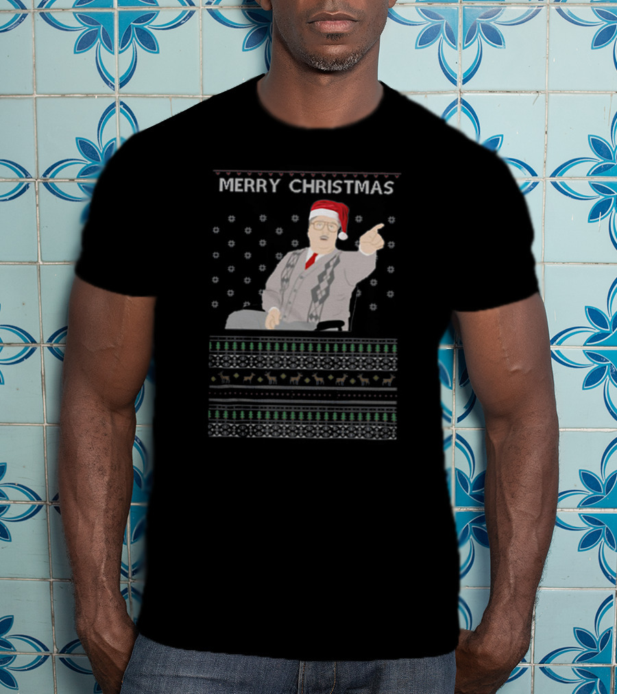 Phoenix Nights Brian Potter Merry Christmas Sweater Santa Hat Holiday T-Shirt