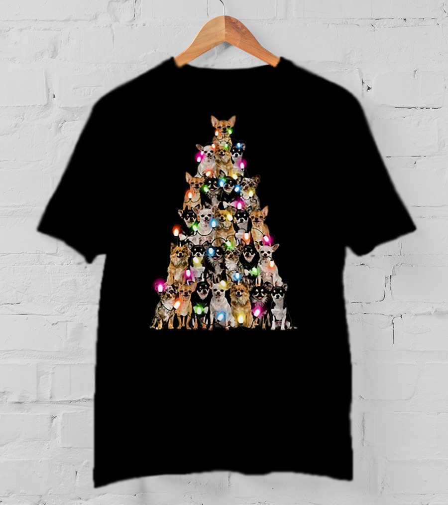 Chihuahua Christmas Tree With Colorful Lights T-Shirt