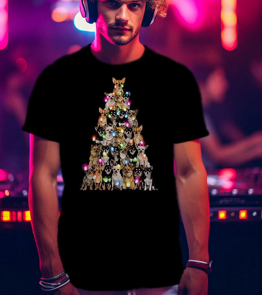 Chihuahua Christmas Tree With Colorful Lights T-Shirt