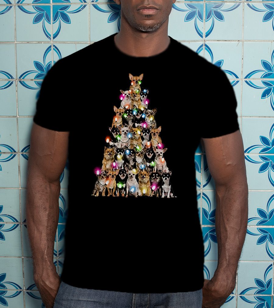 Chihuahua Christmas Tree With Colorful Lights T-Shirt