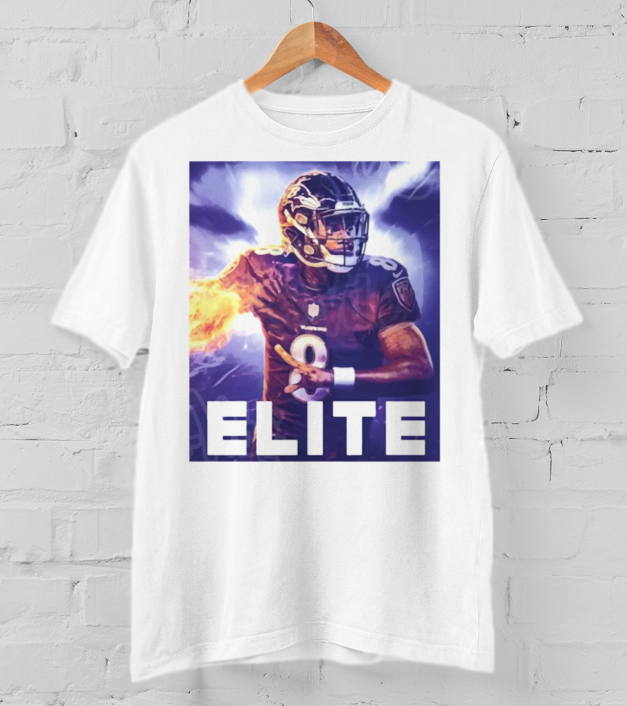 Lamar Jackson Ravens Elite 8 Fiery Action NFL Football T-Shirt