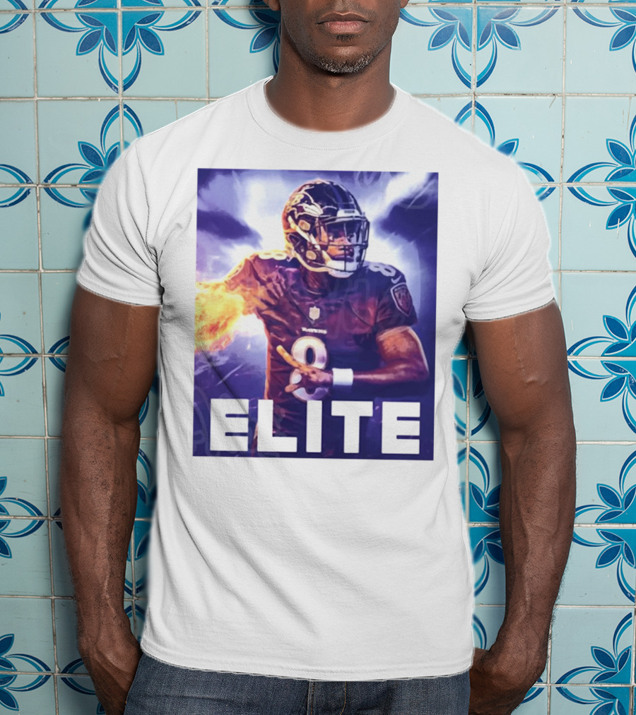 Lamar Jackson Ravens Elite 8 Fiery Action NFL Football T-Shirt