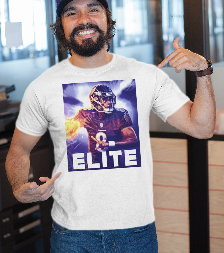 Lamar Jackson Ravens Elite 8 Fiery Action NFL Football T-Shirt