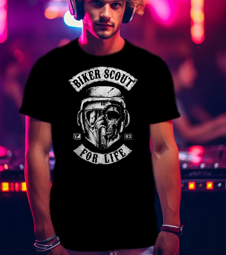 Biker Scout For Life Star Wars 83 Skull Helmet T-Shirt