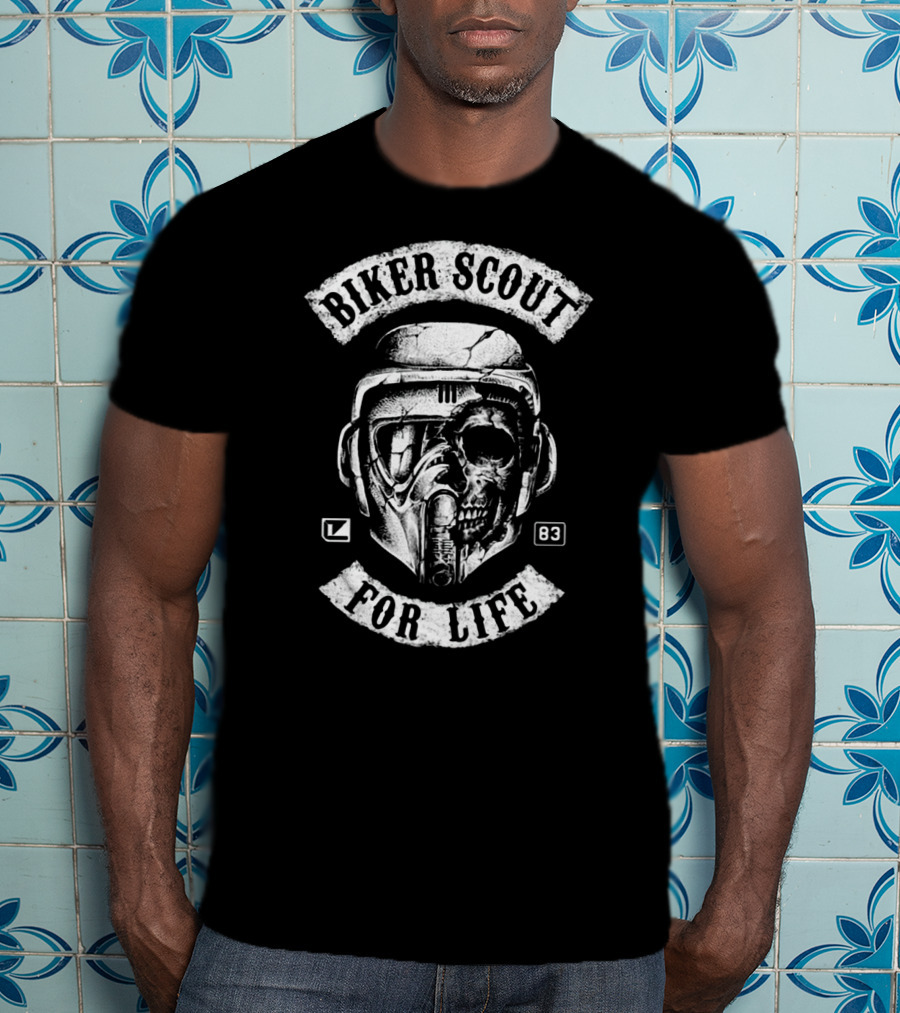 Biker Scout For Life Star Wars 83 Skull Helmet T-Shirt