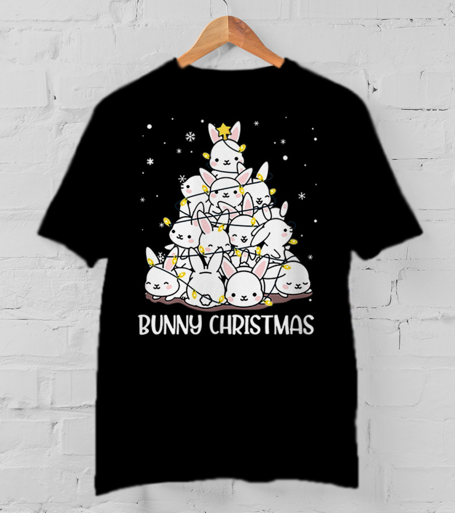 Bunny Christmas Tree With Snowflakes And Lights T-Shirt
