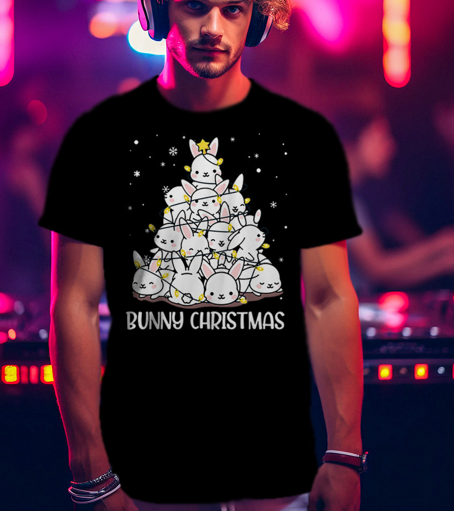 Bunny Christmas Tree With Snowflakes And Lights T-Shirt