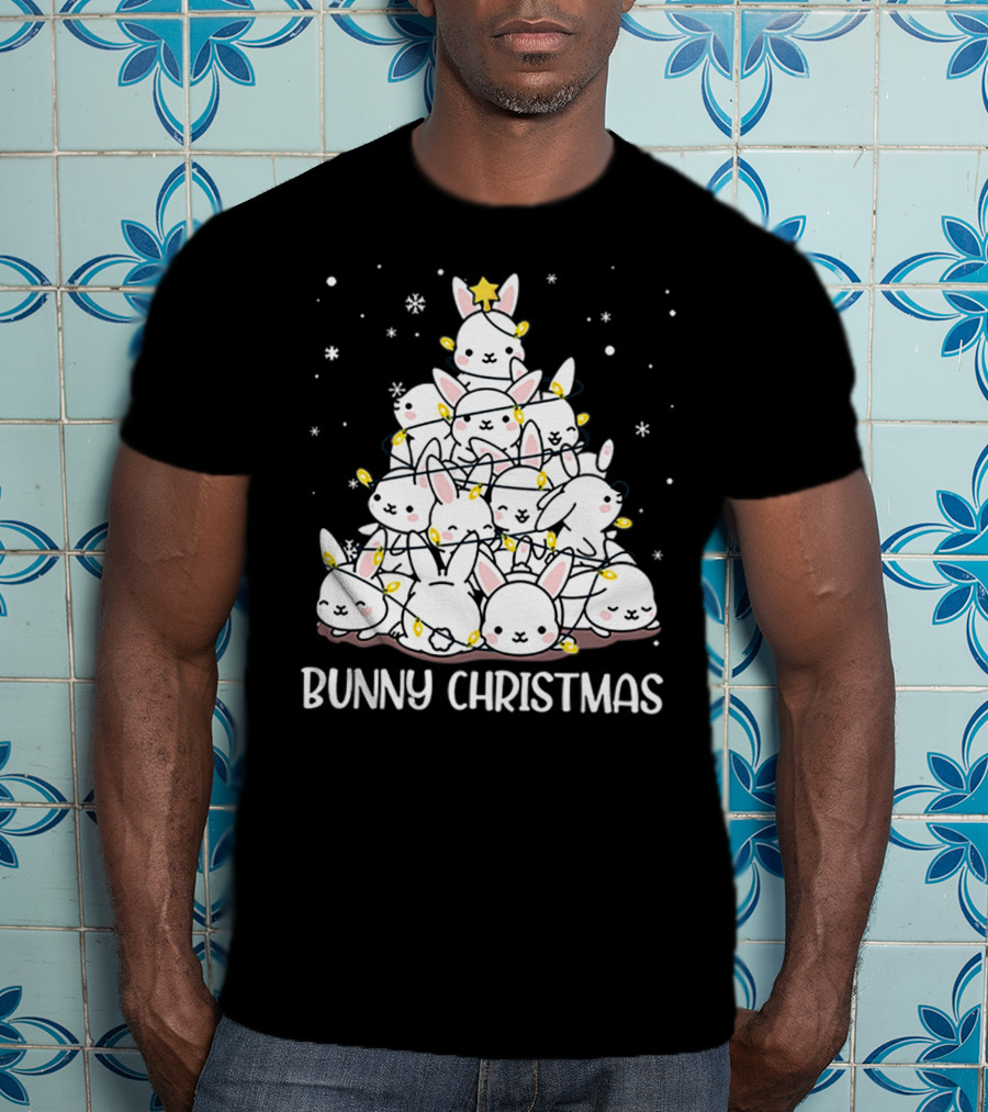 Bunny Christmas Tree With Snowflakes And Lights T-Shirt