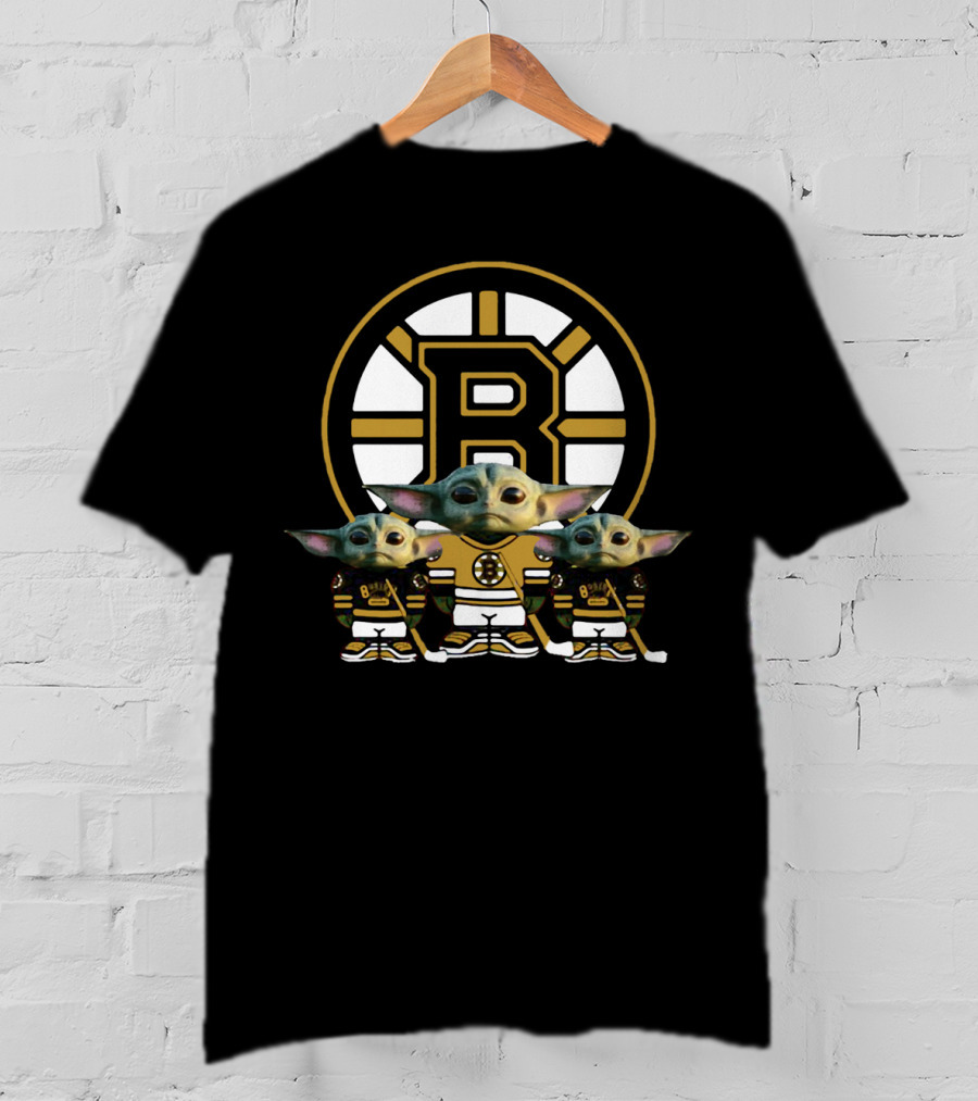 Boston Bruins Baby Yoda Trio NHL Hockey Team Mandalorian Star Wars T-Shirt