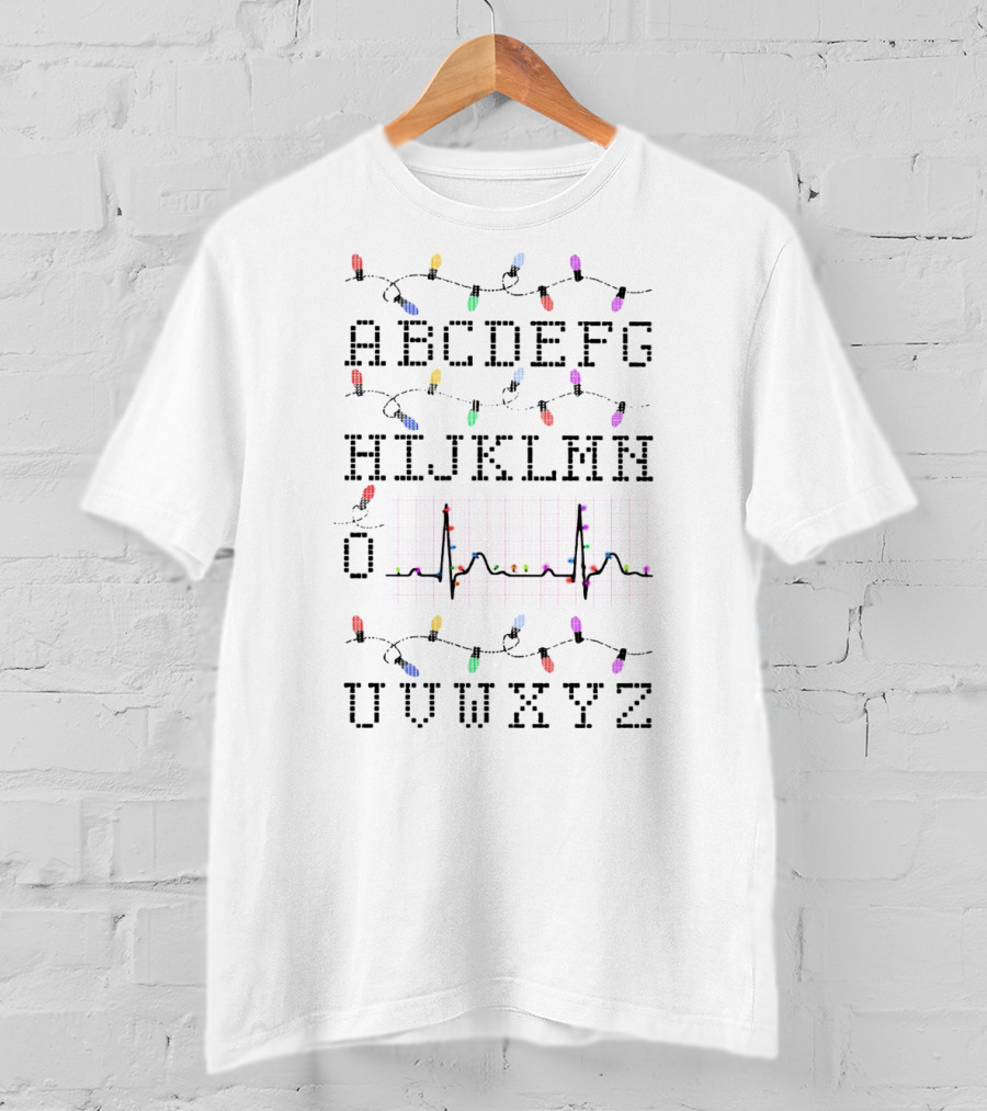 Heartbeat Light Christmas Alphabet String ECG VWXYZ T-Shirt