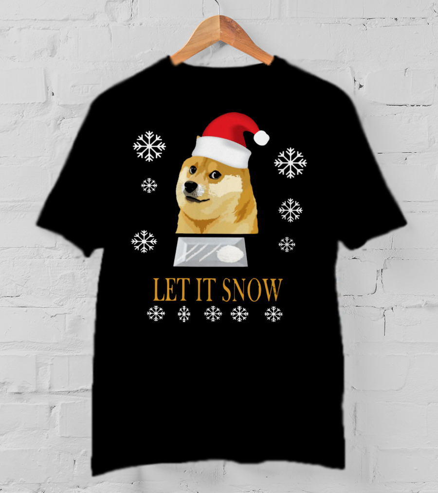 Santa Doge Christmas Humor Let It Snow Snowflakes T-Shirt