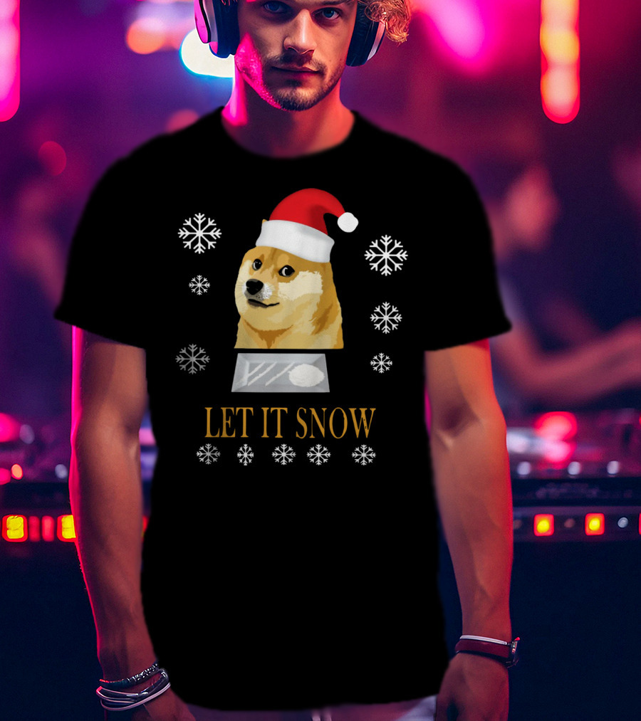 Santa Doge Christmas Humor Let It Snow Snowflakes T-Shirt