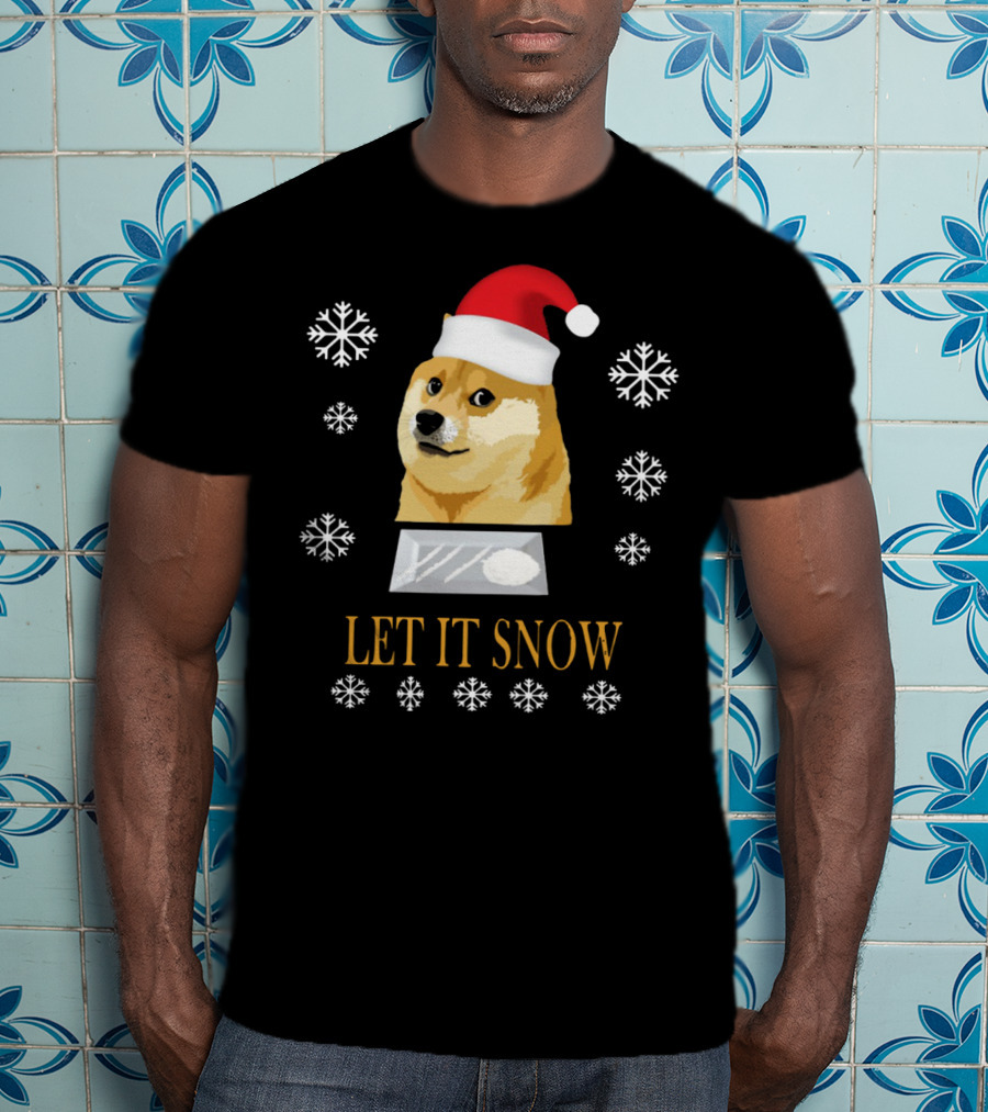 Santa Doge Christmas Humor Let It Snow Snowflakes T-Shirt