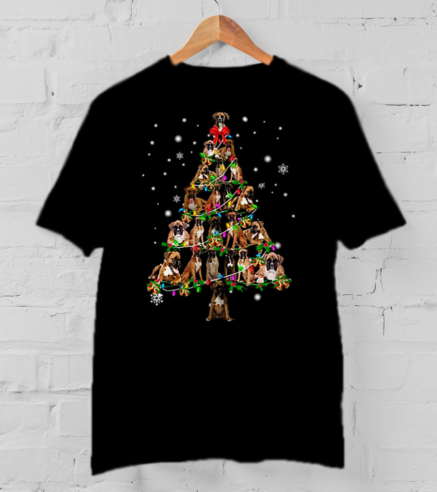 Boxer Dog Christmas Tree Holiday T-Shirt