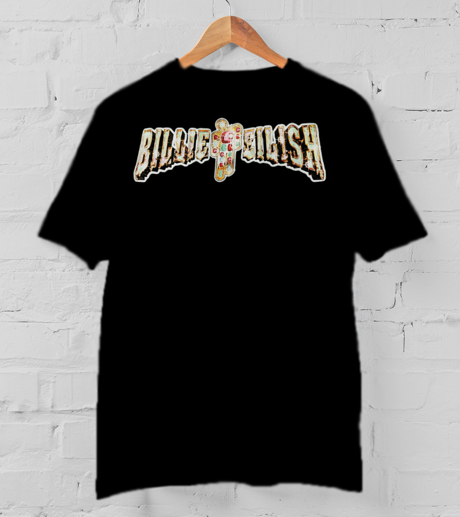 Billie Eilish Dbruze Iconic Text Style With Patterned Figure T-Shirt