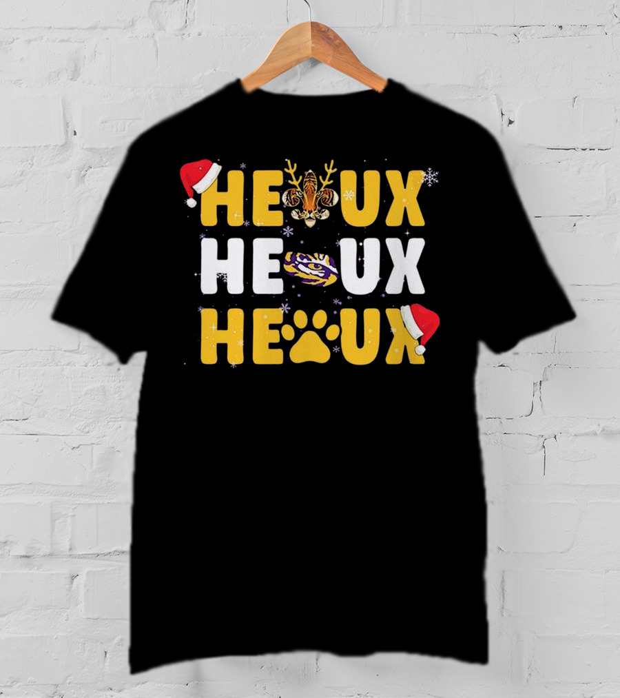 LSU Tigers Heaux Heaux Heaux Christmas Paw Snowflakes Antlers Santa Hat T-Shirt