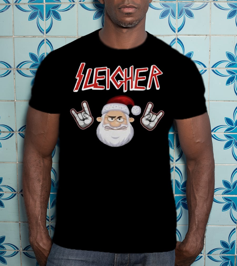 Santa Sleicher Christmas Rock Santa T-Shirt