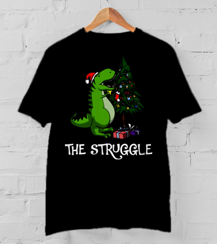 T Rex Dinosaur The Struggle With Christmas Tree T-Shirt