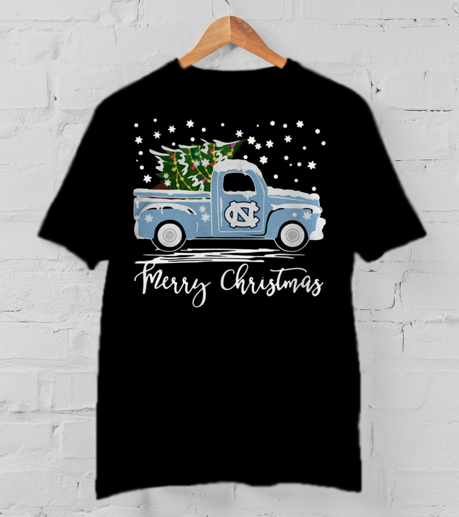 North Carolina Tar Heels Merry Christmas Pickup Truck With Tree T-Shirt