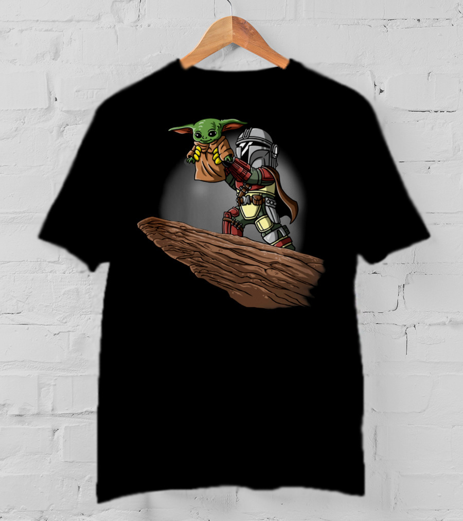 The Mandalorian Raising Baby Yoda Scene With Boba Fett Elements T-Shirt