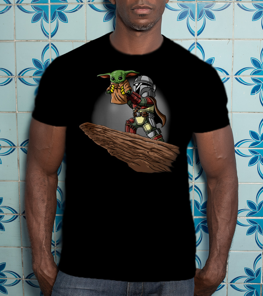 The Mandalorian Raising Baby Yoda Scene With Boba Fett Elements T-Shirt