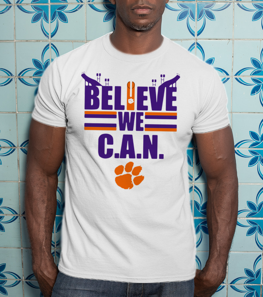 Clemson Tigers Football Believe We C.A.N. Stadium Paw Prints T-Shirt