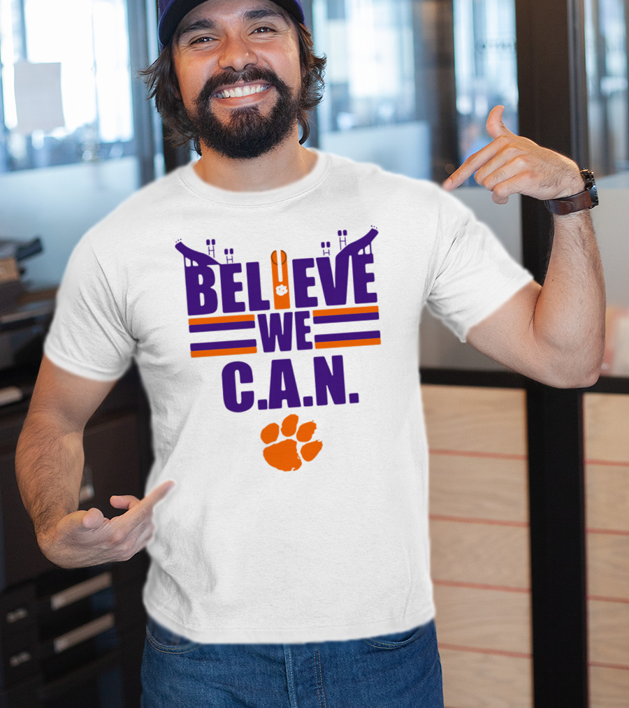 Clemson Tigers Football Believe We C.A.N. Stadium Paw Prints T-Shirt