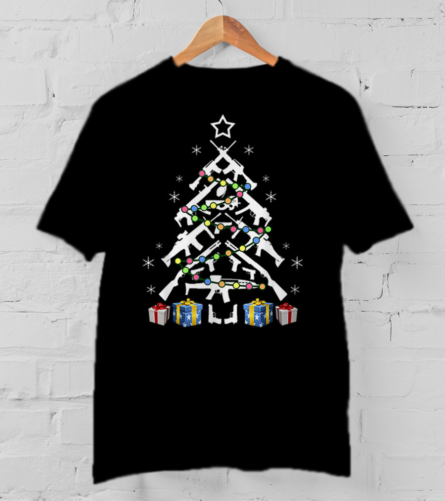 Assault Rifle Handgun Christmas Tree Star Snowflakes Gifts T-Shirt