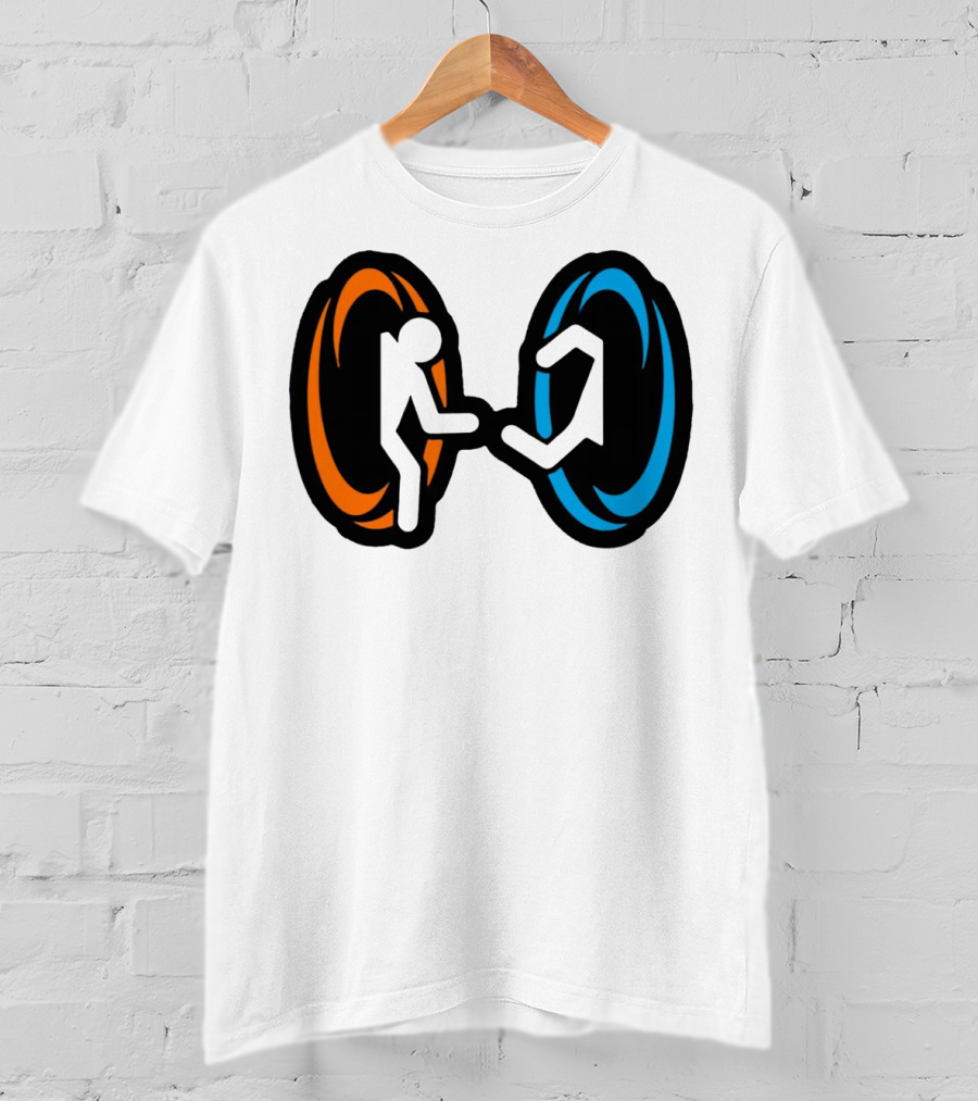 Orange And Blue Portal Stick Figure Couple T-Shirt