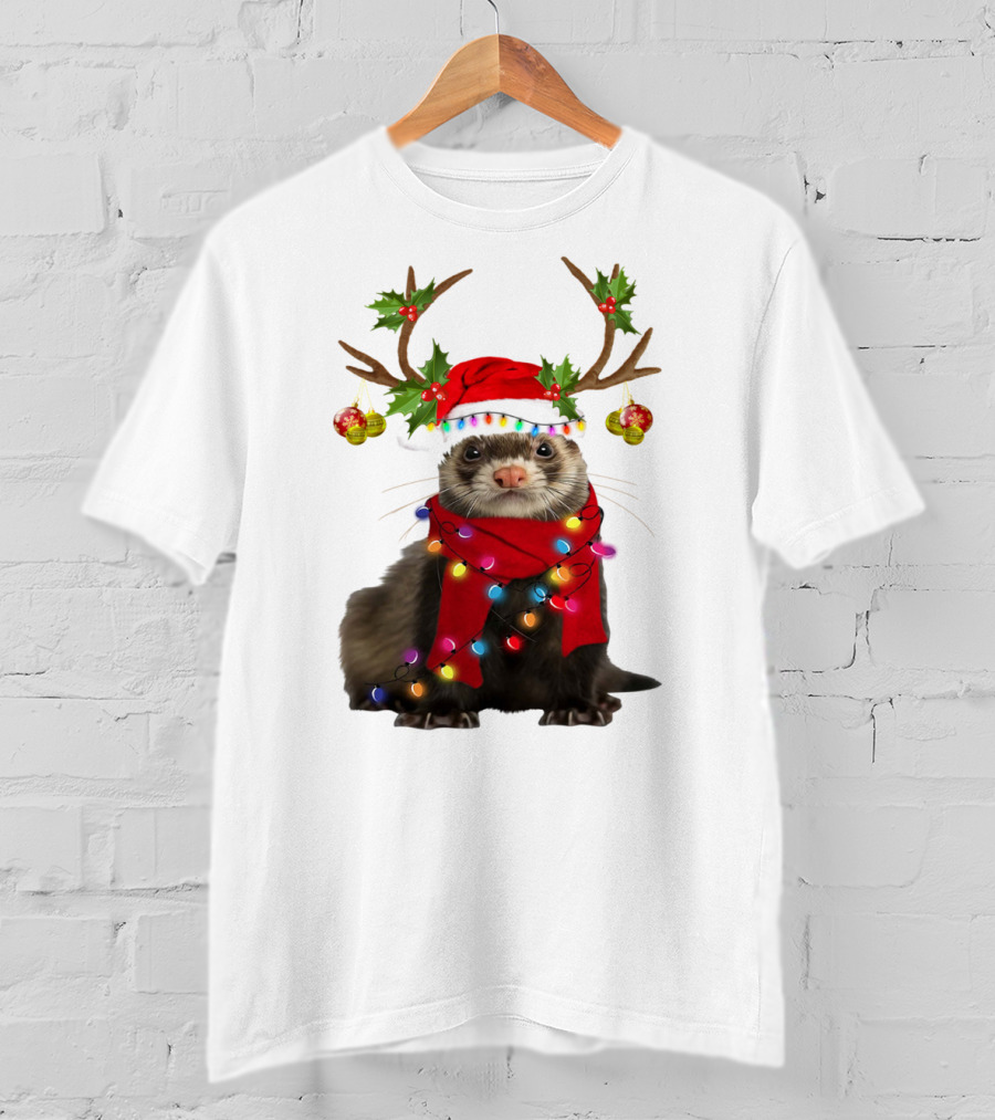 Otter With Festive Lights And Reindeer Antlers Holiday T-Shirt