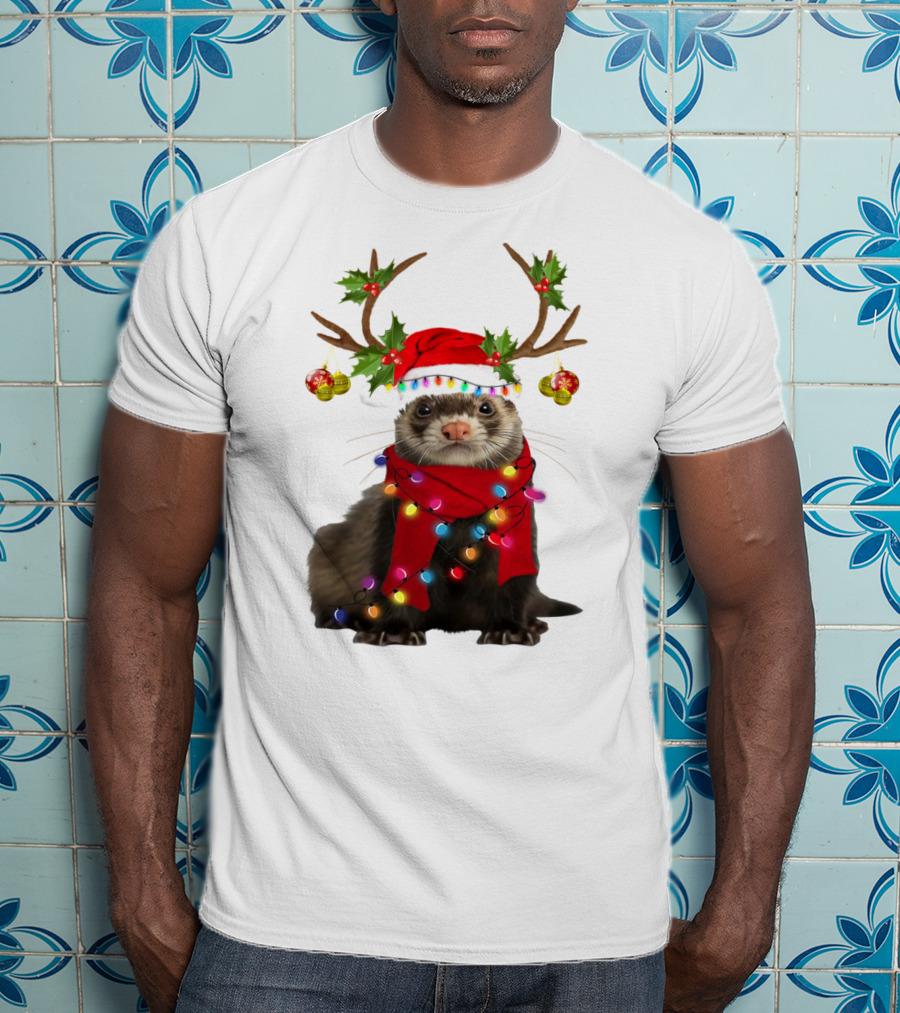 Otter With Festive Lights And Reindeer Antlers Holiday T-Shirt