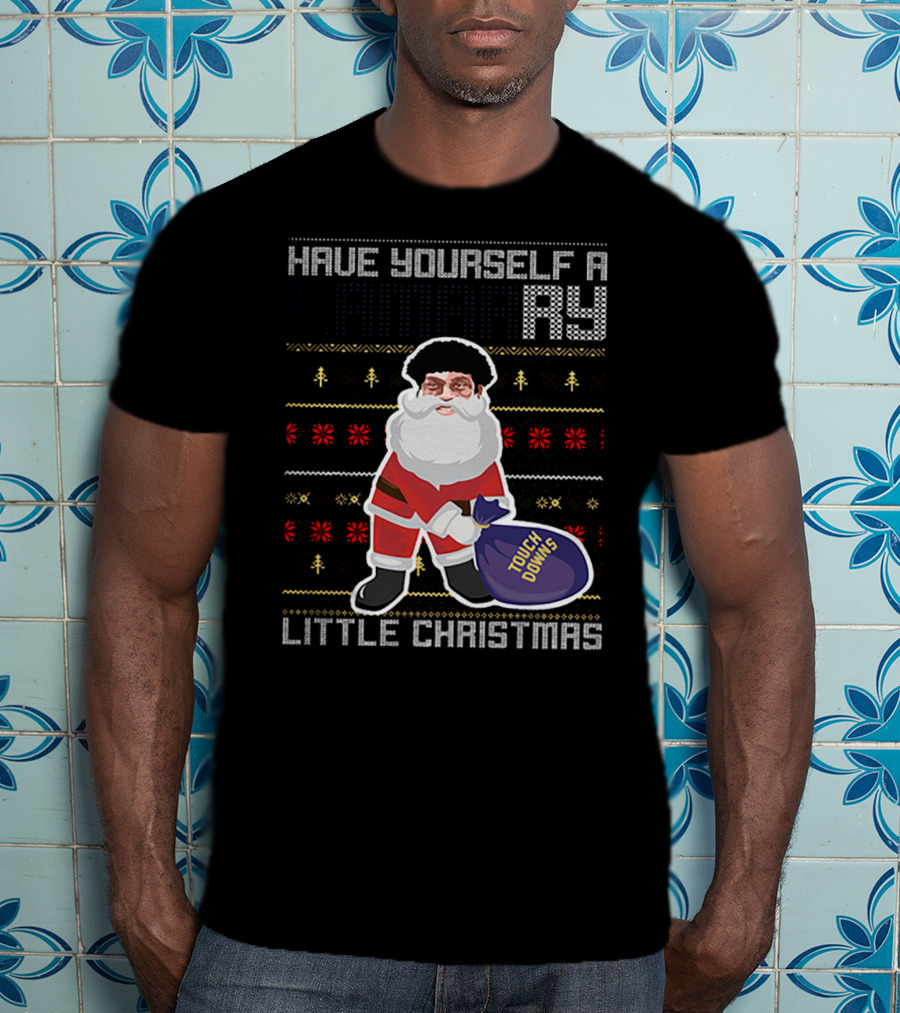 Have Yourself A Merry Little Christmas Touch Downs Santa Bag T-Shirt
