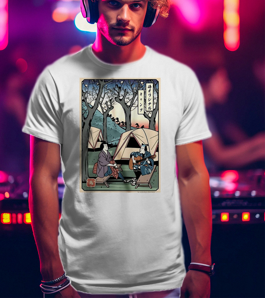 Samurai Original Camping Guitar Playing T-Shirt