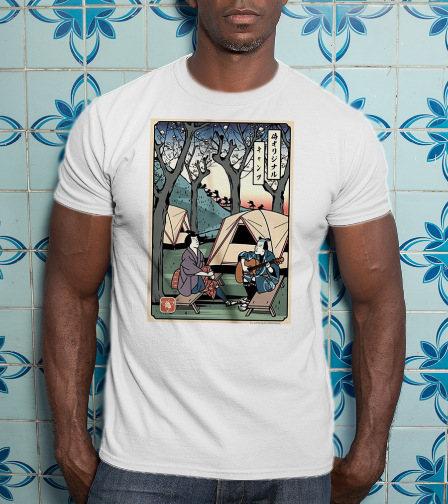 Samurai Original Camping Guitar Playing T-Shirt