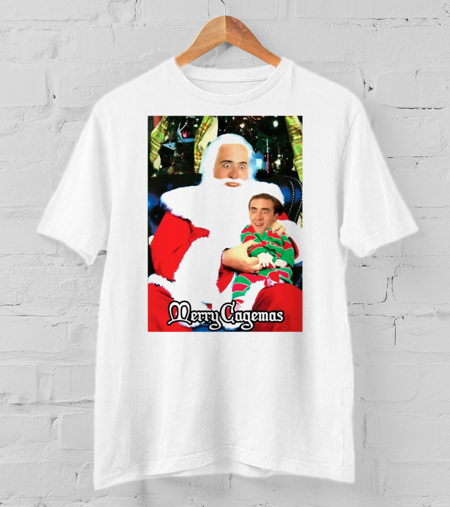 Santa Claus Nicolas Cage Merry Cagemas Christmas Scene T-Shirt