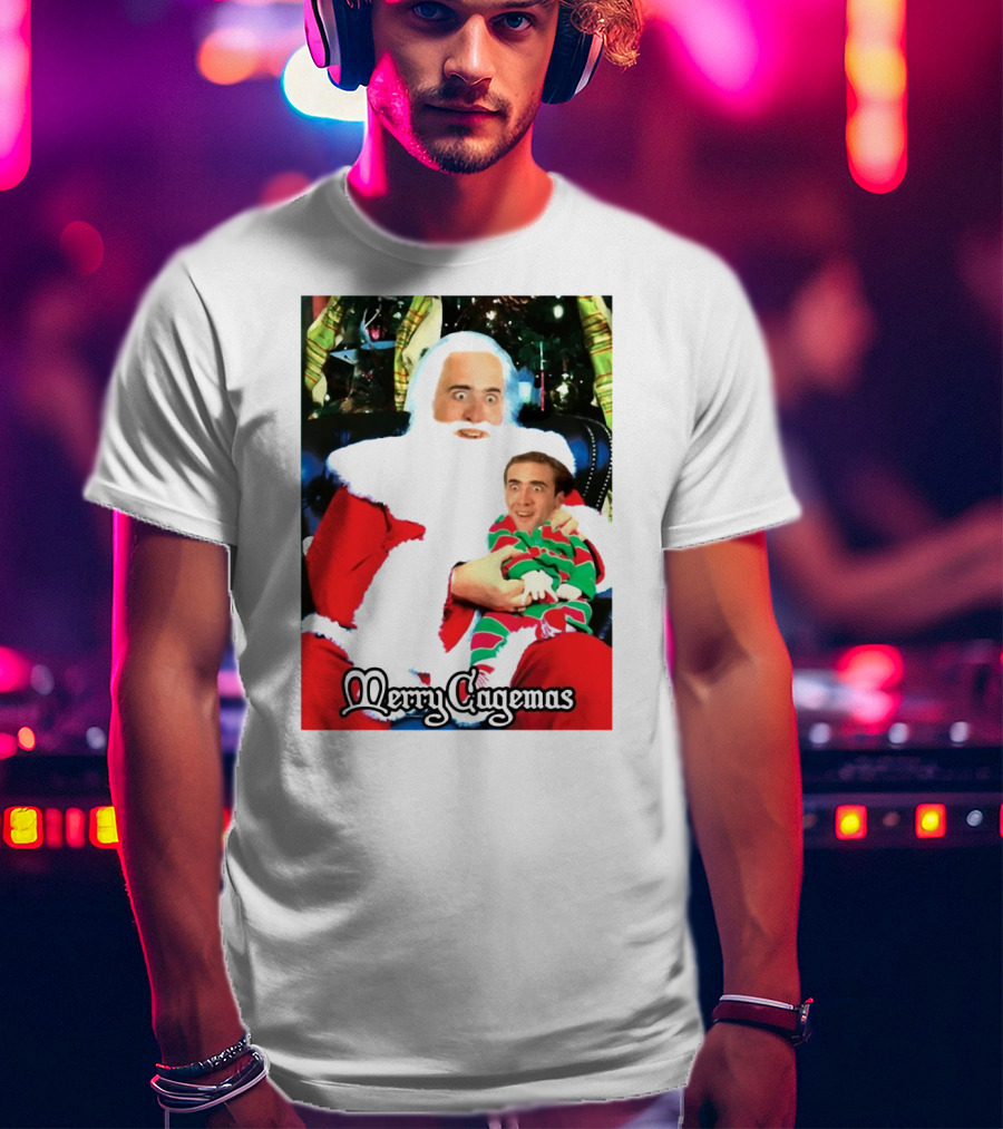 Santa Claus Nicolas Cage Merry Cagemas Christmas Scene T-Shirt